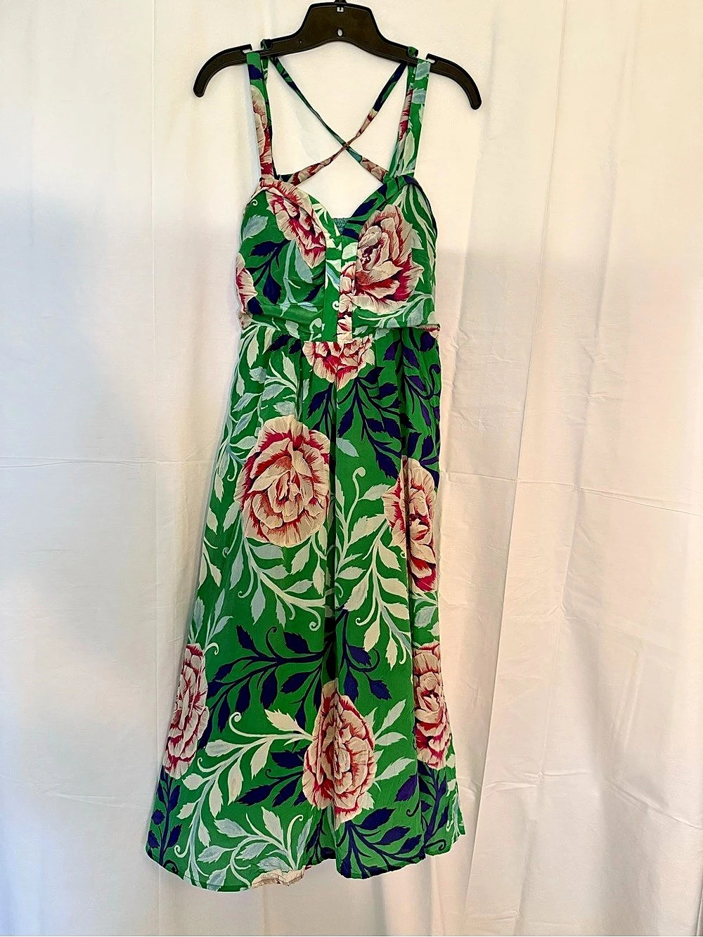 Anthropologie Moulinette Soeurs Floral Maxi Dress in Green & Pink Size 2